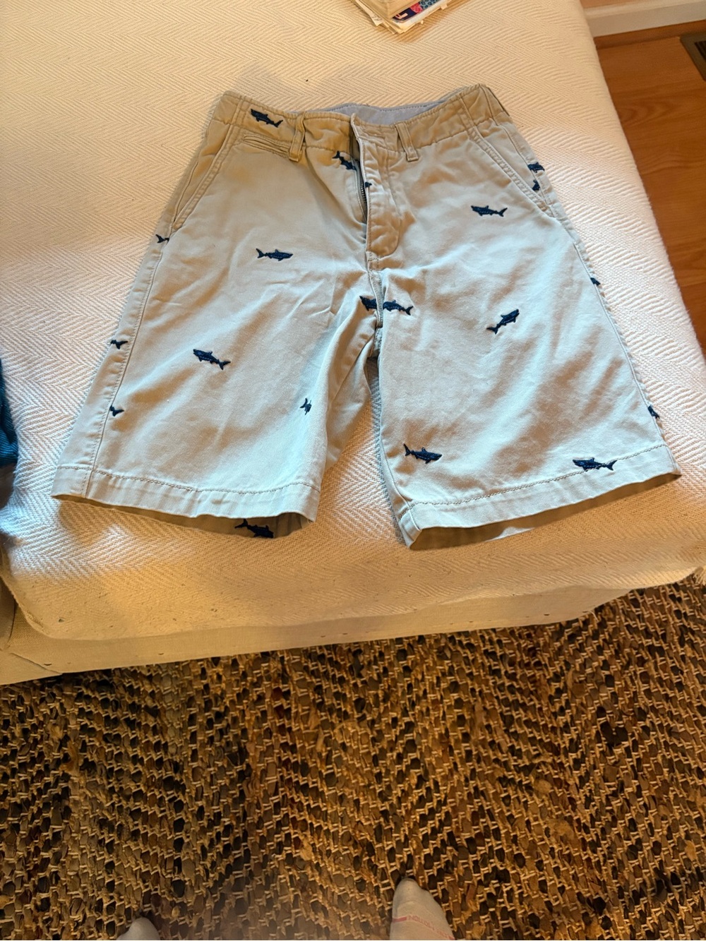 Kids Light Blue Shark Embroidered Shorts